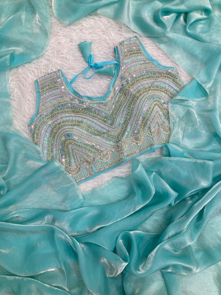 Pure space silk saree with party wear Blouse