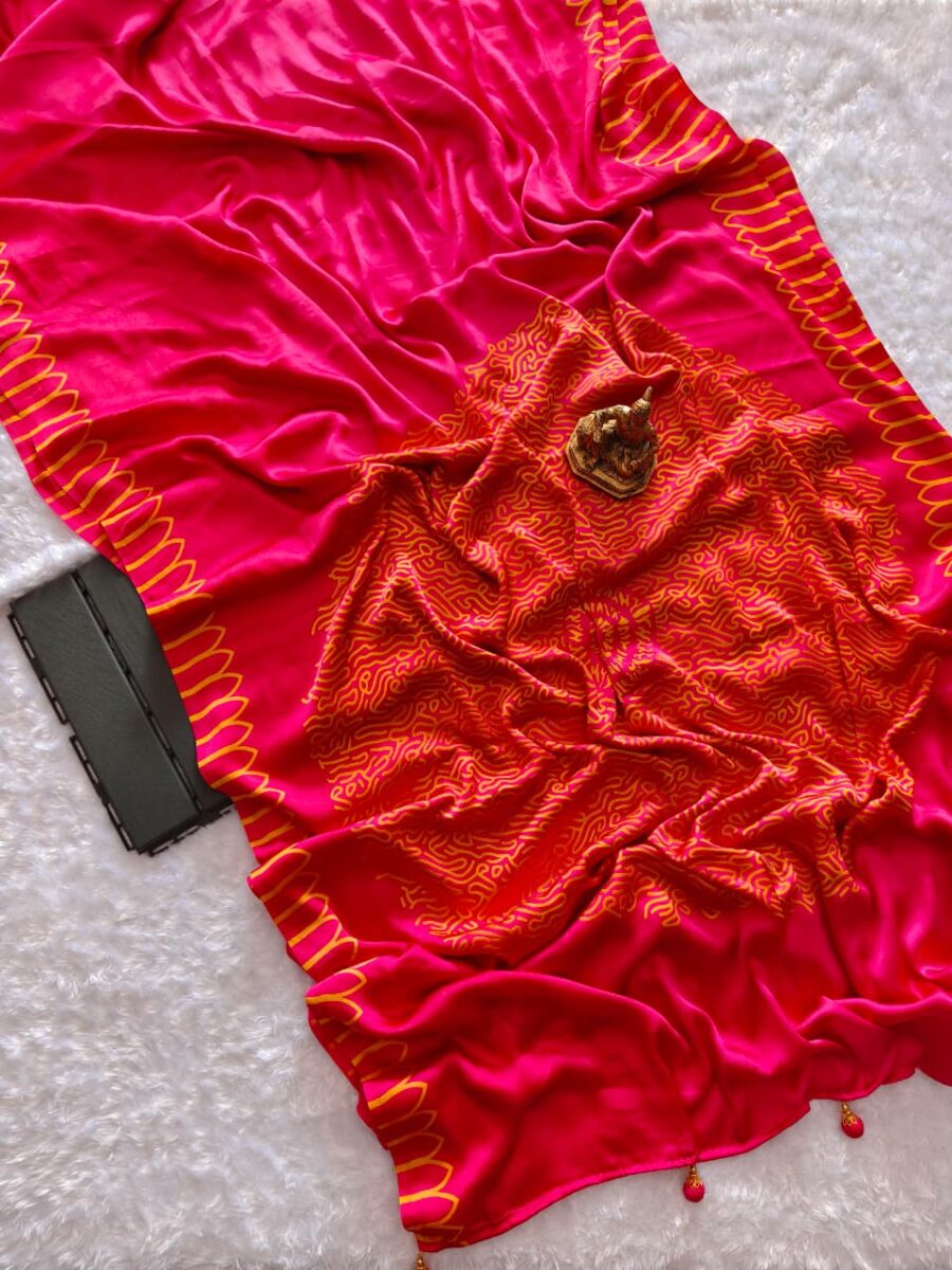 Pure model silk  saree with ajrakh print