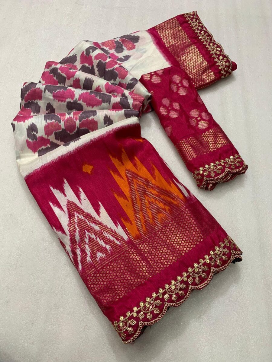 Soft silk with all over Ikkat prints Saree