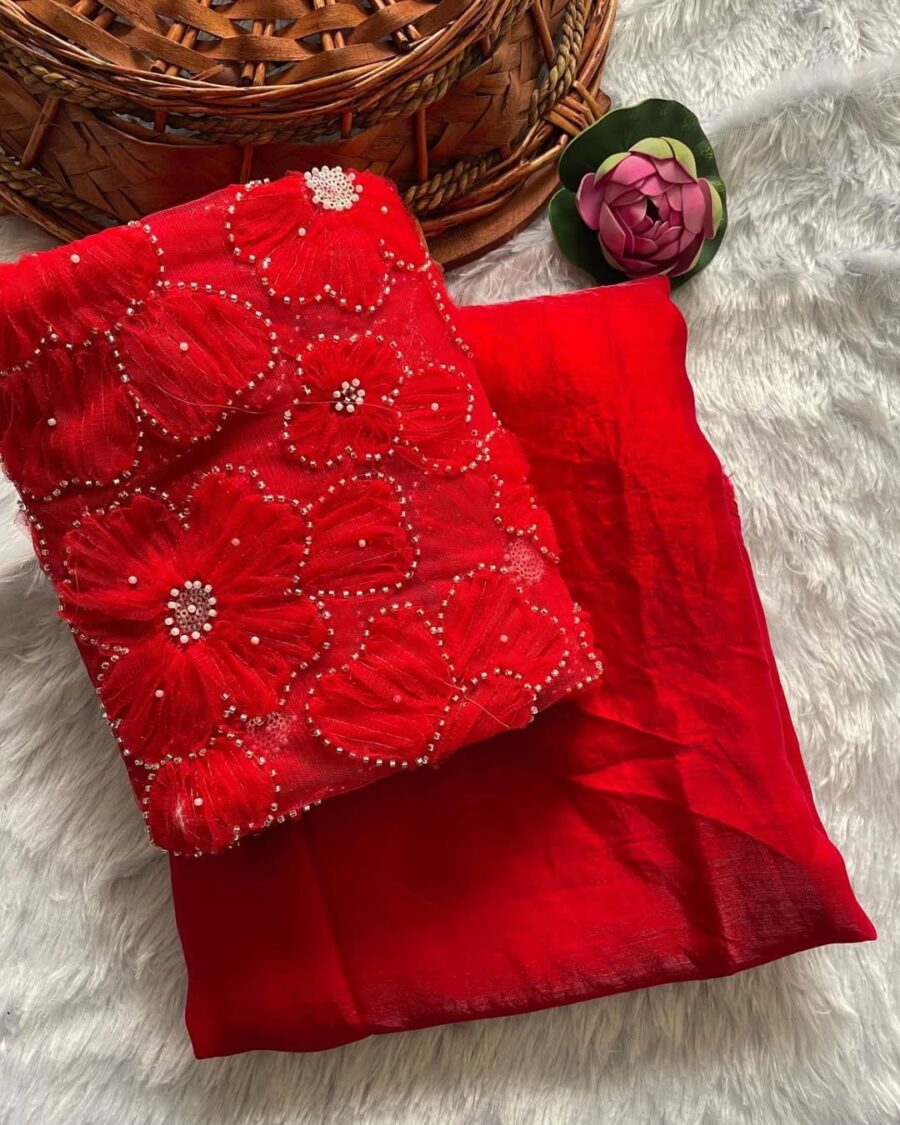 Soft net with 3D flowers design and val moti outing Blouse